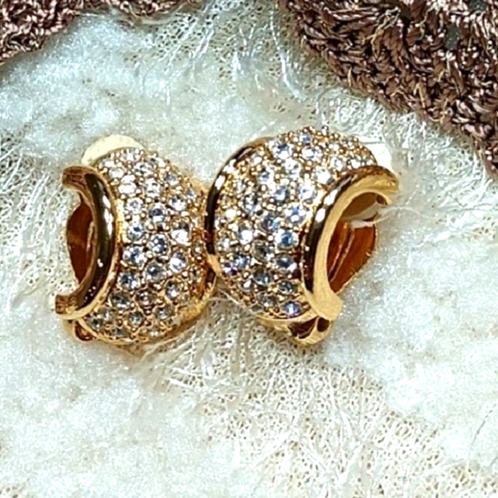 Vintage Swarovski Earrings Faux Diamond Huggie Cluster Crystals Clip Gold plated